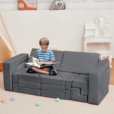 Acekool 22-Piece Kids Play Couch - Reconfigurable Modular Sofa with Soft Velvet Covers for Playrooms & Indoor Playtime (Grey)