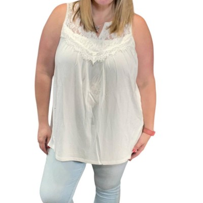 Women's Lace Trim Sleeveless Tee - White Birch