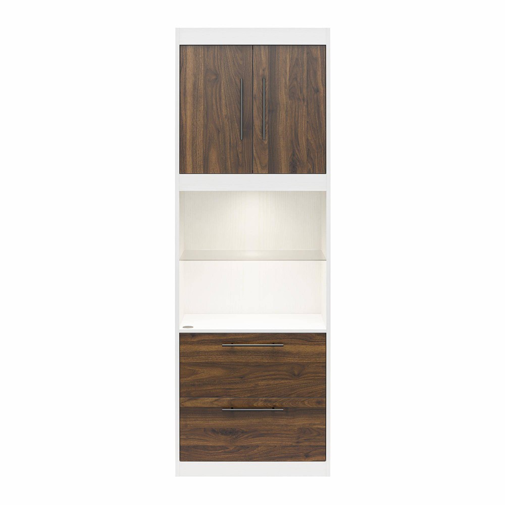 Photos - Bedroom Set Full Pinnacle Wall Bed with 2 Side Cabinets and LED Lighting White/Walnut