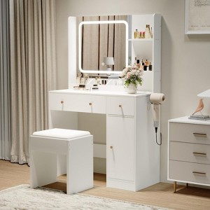 TackView Vanity Table with Lights and Mirror, Table with Power Strip, USB Charging, Hair Dryer Holder and Stool for Bedroom - 1 of 4