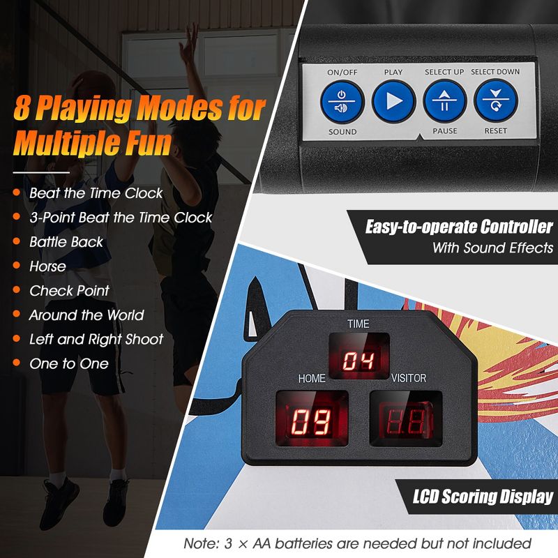 Costway Dual LED Electronic Shot Basketball Arcade Game with 8 Game Modes 4 Balls Foldable, 5 of 11