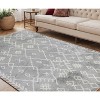 10' Gray And Ivory Geometric Shag Runner Rug - 2 of 4