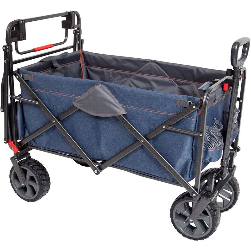 Mac Sports Collapsible Folding Heavy Duty Push Pull Utility Cart Wagon with 2 Adjustable Handles and Extra Large Wheels, Holds Up to 300 Pounds, Blue, 1 of 7