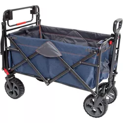 Mac Sports Collapsible Folding Heavy Duty Push Pull Utility Cart Wagon with 2 Adjustable Handles and Extra Large Wheels, Holds Up to 300 Pounds, Blue