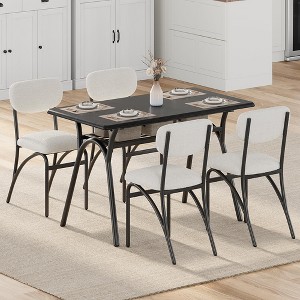 Grey Dining Room Chairs Set of 4, Boucle Fabric Stools with Metal Legs, Backrest and Upholstered Seat Cushion - 1 of 4