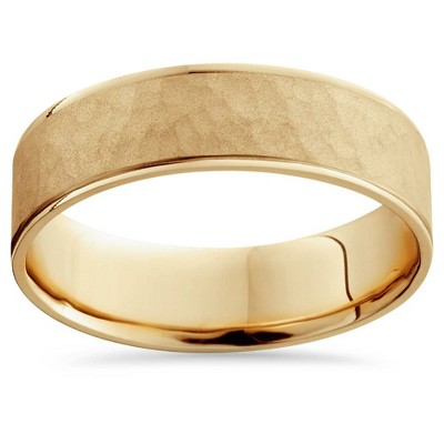 Pompeii3 14K Yellow Gold Mens Brushed Hammered Wedding Band 6mm