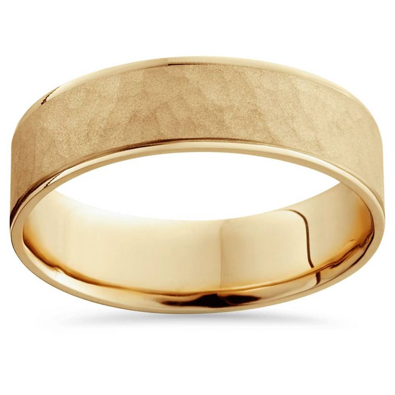 Pompeii3 14K Yellow Gold Mens Brushed Hammered Wedding Band 6mm, 1 of 4
