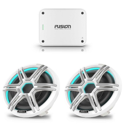 Garmin Fusion 2 Apollo AP-SL10SPW 10" LED Marine Subwoofer Sport Grill White with Fusion MS-AP12000 Apollo Series Monoblock Marine Amplifier - 1100...