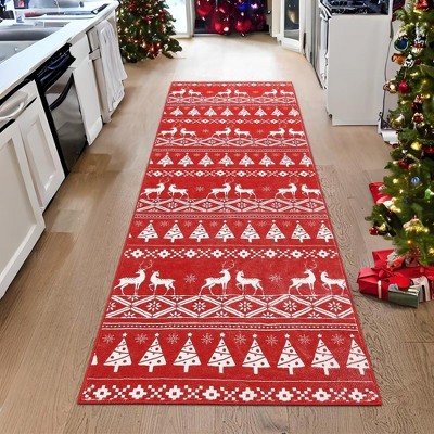 Christmas Rugs for Living Room Xmas Tree Deer Area Rug Stain Resistant Non-Slip Rug