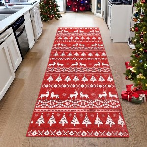 Christmas Rugs for Living Room Xmas Tree Deer Area Rug Stain Resistant Non-Slip Rug - 1 of 4