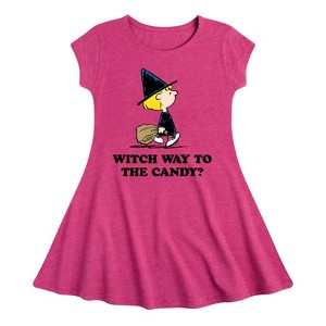 Girls' - Peanuts - Witch Way To The Candy Fit & Flair Cap Sleeve Graphic Dress - 1 of 4