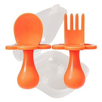 Image of Grabease Baby and Toddler Self-Feeding Utensils  Spoon and Fork Set, Orange
