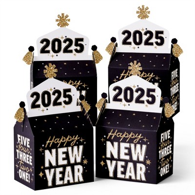 Big Dot of Happiness Hello New Year - Treat Box Party Favors - 2025 NYE Party Goodie Gable Boxes - Set of 12
