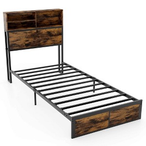 Costway Twin/Full/Queen/King Bed Frame with Charging Station Storage Headboard Under-bed Storage Space - 1 of 4