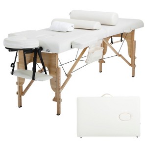 BestMassage Massage Bed Portable 2 Fold Massage Table with Towel Hanger Oil Pouch Half & Round Bolsters - 1 of 4
