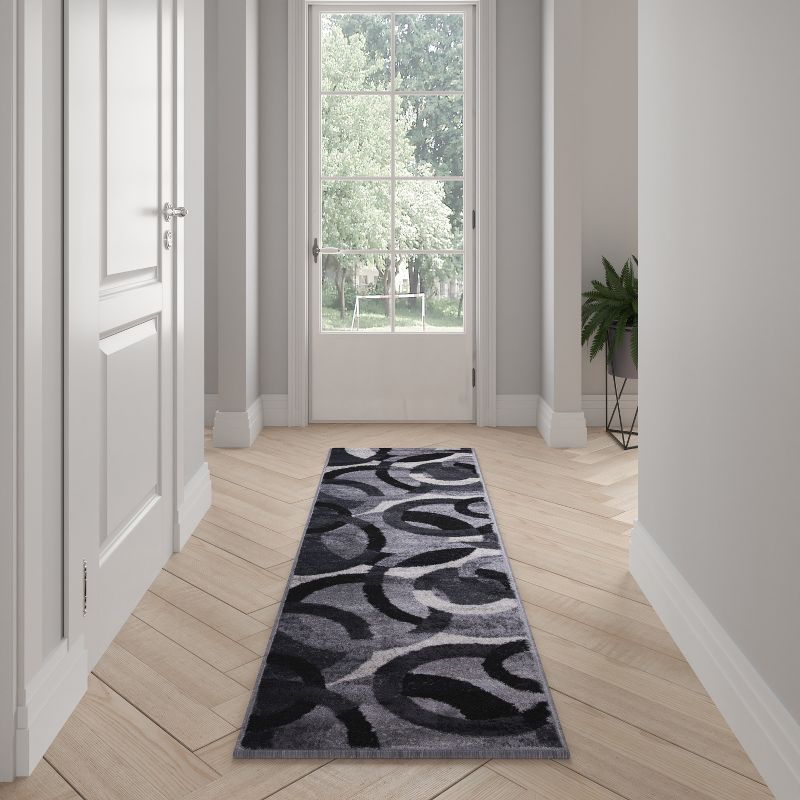 Emma and Oliver Geometric Circles Olefin Area Rug with Natural Jute Backing, 2 of 10