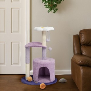 33in Cat Tree, Multi-level Cat Tower with Cat Scratching Post with Curved Perch, Cozy Cat Condo, Padded Top Bed for Kittens and Indoor Cats, Purple - 1 of 4