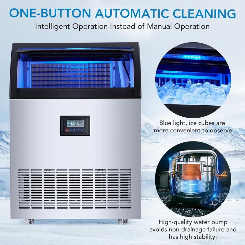 Commercial Ice Maker Machine, 200LB/24H Output, 55LB Storage, 120V/60Hz/420W, Self-Cleaning, 4 of 5