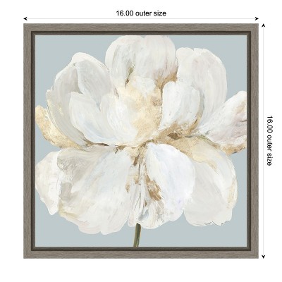 White Peony Flower Canvas Print with Gray Frame