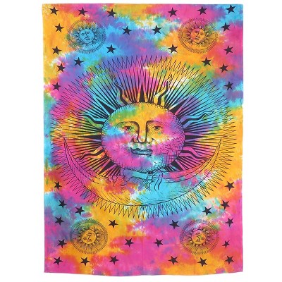 HomeRoots 80" X 56" Blue Pink And Yellow Cotton Hanging Tapestry
