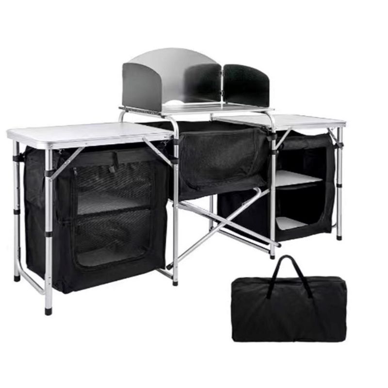 MPM 6' Aluminum Portable Fold-Up Camping Kitchen with Windscreen and 5 Enclosed Cupboards, Cook Station, for BBQ, Camping, Picnic, Backyard, 1 of 4