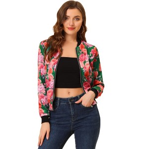 INSPIRE CHIC Women's Stand Collar Floral Prints Zip Up Lightweight Short Jacket - 1 of 4