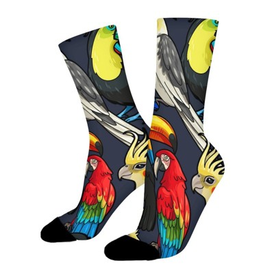 Cute Macaw Toucan Women Printed Crew Socks Funny Funky Socks Soft Polyester Novelty Gifts for Artists Men