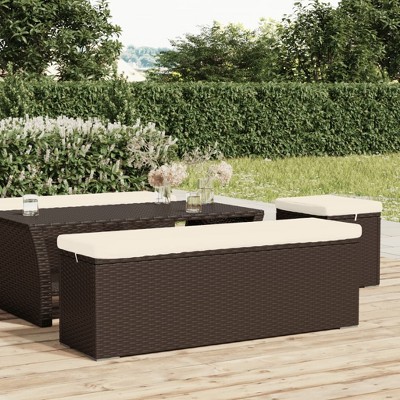 vidaXL Ottoman Bench with Cushion Brown 43.3 in.x11.8 in.x15.7 in. Poly Rattan