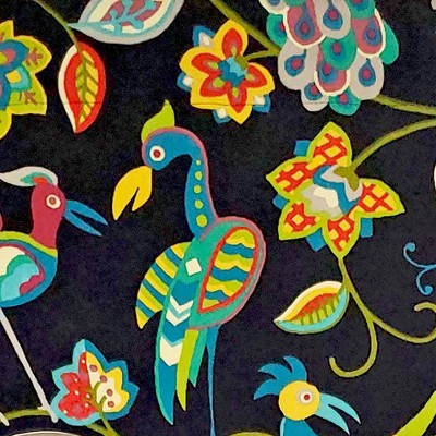 Luxurious Black Cotton Valance with Colorful Birds Pattern