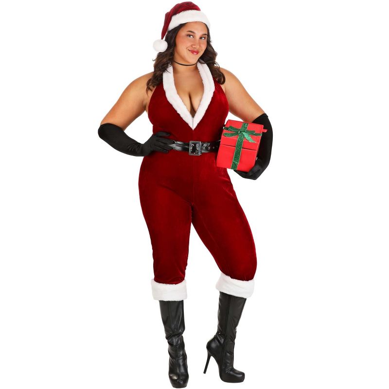 HalloweenCostumes.com Women's Plus Size Santa Bodysuit Costume, 5 of 7