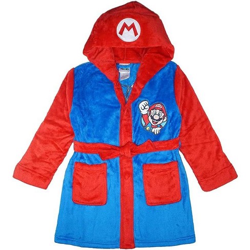 Super Mario Little/Big Boys' Soft Hooded Fleece Sleepwear Bathrobe - Plush Robe For Kids, Mario, 4/5