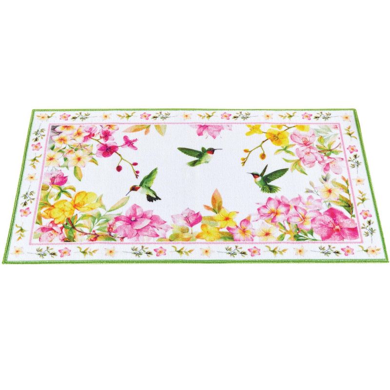Collections Etc Blooming Hummingbird Floral Skid-Resistant Accent Rug, 1 of 4