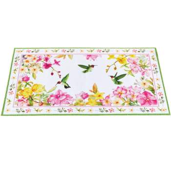 Collections Etc Blooming Hummingbird Floral Skid-Resistant Accent Rug