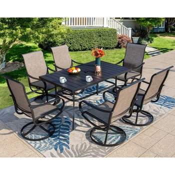 7pc Patio Dining Set with Rectangle Table with 1.57" Umbrella Hole & Metal Sling Arm Chairs - Captiva Designs