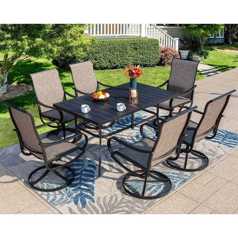 7pc Patio Dining Set with Rectangle Table with 1.57&#34; Umbrella Hole &#38; Metal Sling Arm Chairs - Captiva Designs, 1 of 16