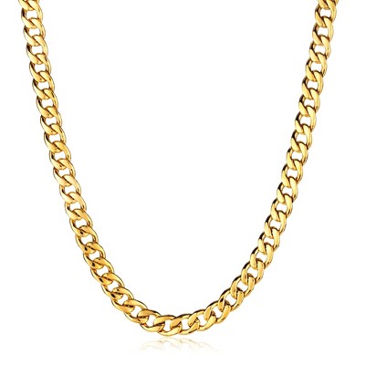 Men's Polished Curb Chain Stainless Steel Necklace (9mm) - 24" Gold