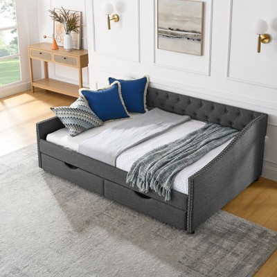 NicBex Full Size Upholstered Tufted Daybed with 2 Drawers and Button Back for Bedroom,Living Room,Apartment,Dark Gray