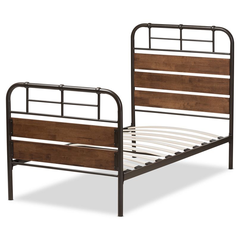Twin Monoco Rustic Industrial Finished Metal Wood Platform Bed Brown - Baxton Studio, 4 of 10