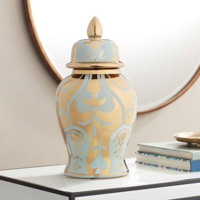 Whittier Gold and Sage Porcelain Ginger Jar with Lid