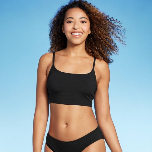 Women's Longline Ribbed Bikini Top - Shade & Shore™ Black XS