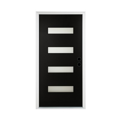 Chic Crate 36x80 Fiberglass Entry Door with Frosted Glass, Left Hand Inswing, Brickmould & Vinyl Frame
