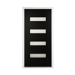 Chic Crate 36x80 Fiberglass Entry Door with Frosted Glass, Left Hand Inswing, Brickmould & Vinyl Frame - 1 of 4