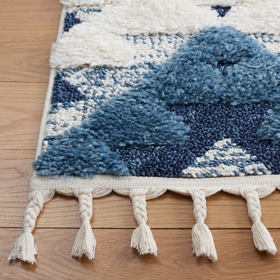 Ivory and Blue Diamond Shag 4' x 6' Area Rug