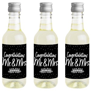 Big Dot of Happiness Mr. and Mrs. - Mini Wine & Champagne Bottle Label Stickers - Black and White Wedding or Bridal Shower Favor Gift - Set of 16 - 1 of 4