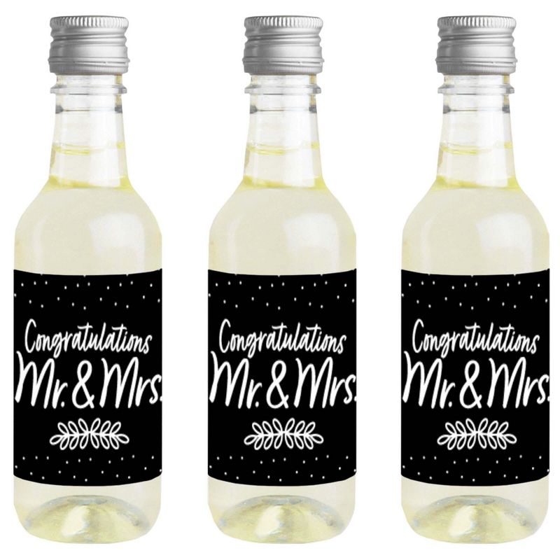 Big Dot of Happiness Mr. and Mrs. - Mini Wine & Champagne Bottle Label Stickers - Black and White Wedding or Bridal Shower Favor Gift - Set of 16, 1 of 8