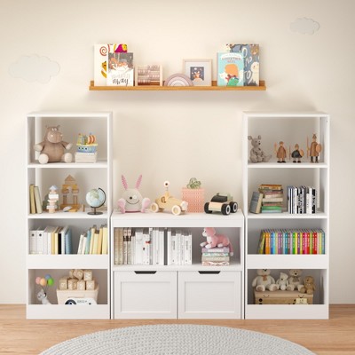 Racxily toy Storage Cabinet Organizer & Book Organizer Tier White Bookcase, MDF, Large Storage + Safe Rounded Edges, Easy Assembly for Playroom