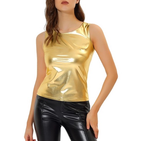 Allegra K Women's U-neck Stretchy Slim Fit Shiny Sparkly Metallic Tank ...