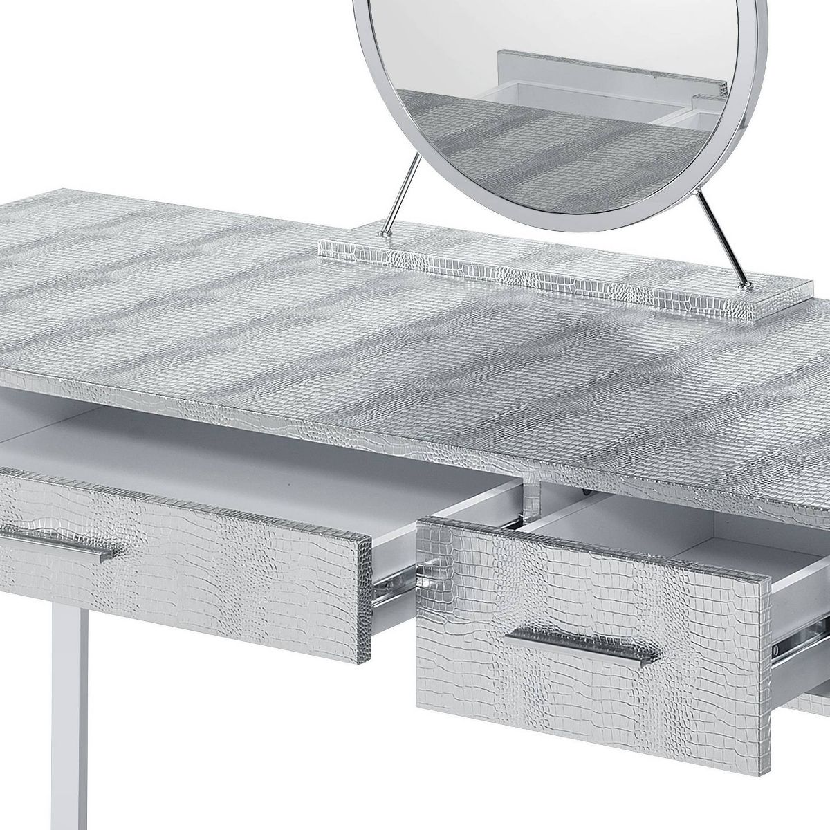 50" Myles Vanity Table Antique White, Chrome Finish - Acme Furniture: Built-in Outlet, USB, Storage - thumbnail 3
