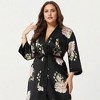 Anna-Kaci Lounge Women's PLus Size Floral Satin Long Robe with Contrast Trim, Wrap Front Silhouette and Waist Tie Belt - 2 of 4