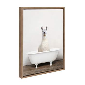 18" x 24" Sylvie Alpaca in The Tub Color Framed Canvas by Amy Peterson Gold - Kate & Laurel All Things Decor